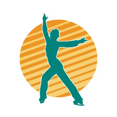 Sıska bir kadın buz pateni jimnastik dansçısının hareket halindeki silueti.