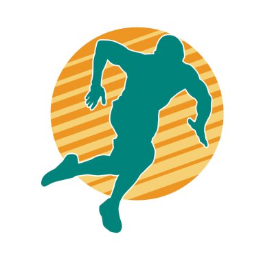 Koşu pozisyonundaki bir adamın silüeti. Siluet erkek koşusu pozu.