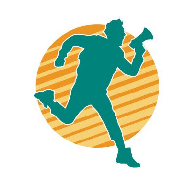 Megafon hoparlöründen bağıran bir adamın silueti. Bir spikerin silueti hoparlör aracıyla bağırır.