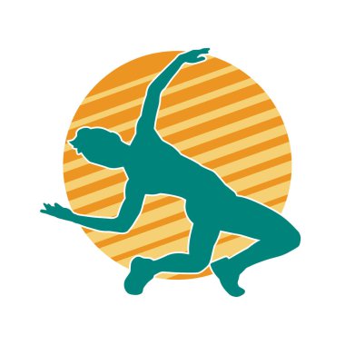 Hareketli bir kadın dansçının silueti. Dans eden zayıf bir kadının silueti..