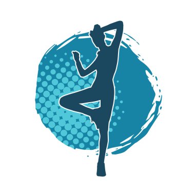 Zayıf kadın silueti egzersiz yapıyor. Spor yapan, spor yapan bir kadının silüeti.. 