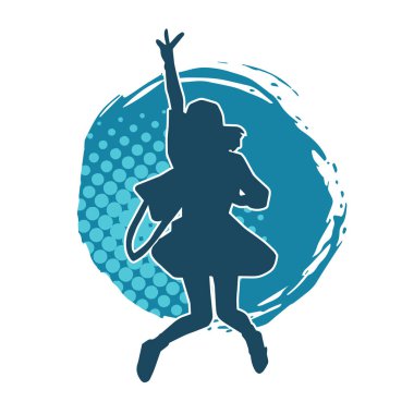 Genç bir kızın silueti, kız kıyafeti ve kadın pozu giymiş..