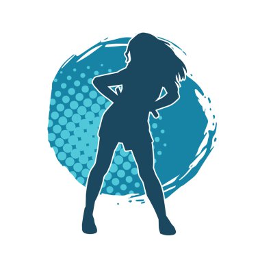 Genç bir kızın silueti, kız kıyafeti ve kadın pozu giymiş..