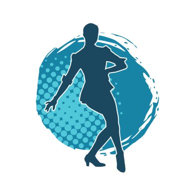 Hareketli kadın kabare dansçısının silueti. Şık kıyafetli bir kadının silueti mutlu bir şekilde dans ediyor..