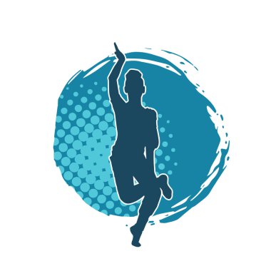 Hareketli kadın kabare dansçısının silueti. Şık kıyafetli bir kadının silueti mutlu bir şekilde dans ediyor..