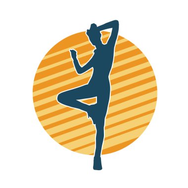 Zayıf kadın silueti egzersiz yapıyor. Spor yapan, spor yapan bir kadının silüeti.. 