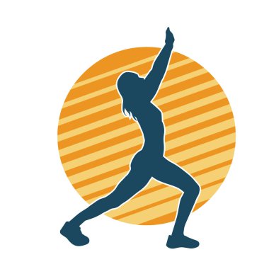 Zayıf kadın silueti egzersiz yapıyor. Spor yapan, spor yapan bir kadının silüeti.. 