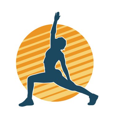 Zayıf kadın silueti egzersiz yapıyor. Spor yapan, spor yapan bir kadının silüeti.. 