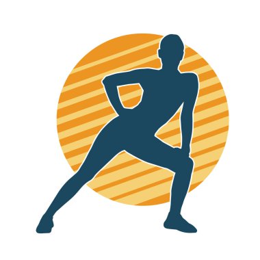 Zayıf kadın silueti egzersiz yapıyor. Spor yapan, spor yapan bir kadının silüeti.. 