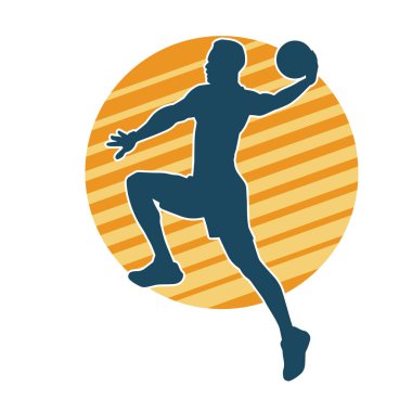 Basket oyuncusunun silueti hareket halinde. Bir erkek basket topu atleti silueti..