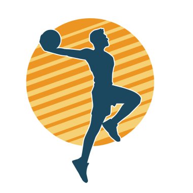 Basket oyuncusunun silueti hareket halinde. Bir erkek basket topu atleti silueti..