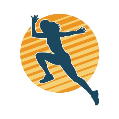 Koşan bir kadının silueti. Dişi bir koşunun silueti.