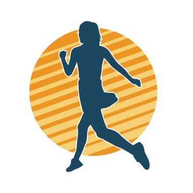 Koşan bir kadının silueti. Dişi bir koşunun silueti.