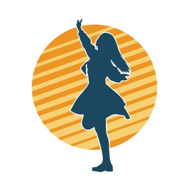 Genç bir kızın silueti, kız kıyafeti ve kadın pozu giymiş..