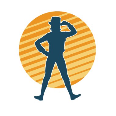 Hareketli kadın kabare dansçısının silueti. Şık kıyafetli bir kadının silueti mutlu bir şekilde dans ediyor..