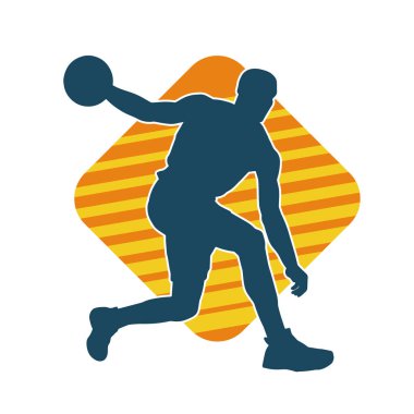 Basket oyuncusunun silueti hareket halinde. Bir erkek basket topu atleti silueti..