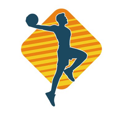Basket oyuncusunun silueti hareket halinde. Bir erkek basket topu atleti silueti..