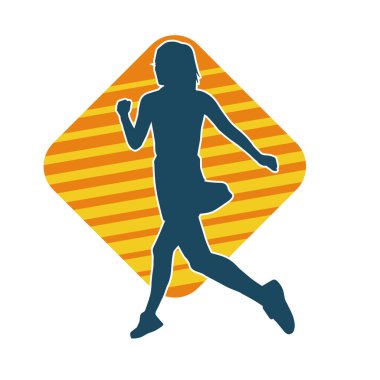 Koşan bir kadının silueti. Dişi bir koşunun silueti.