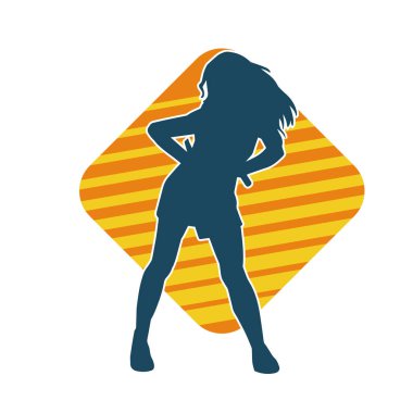 Hareketli bir kadın dansçının silueti. Dans eden zayıf bir kadının silueti..