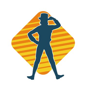 Hareketli kadın kabare dansçısının silueti. Şık kıyafetli bir kadının silueti mutlu bir şekilde dans ediyor..