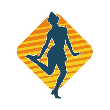 Hareketli bir kadın dansçının silueti. Dans eden zayıf bir kadının silueti..