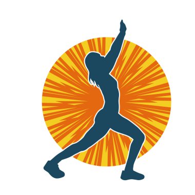 Zayıf kadın silueti egzersiz yapıyor. Spor yapan, spor yapan bir kadının silüeti.. 