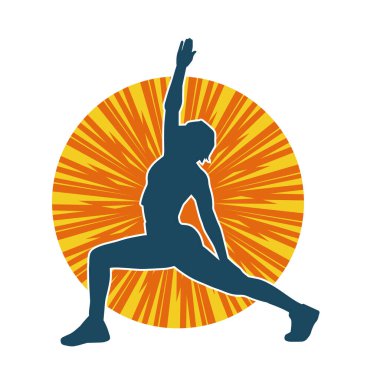 Zayıf kadın silueti egzersiz yapıyor. Spor yapan, spor yapan bir kadının silüeti.. 