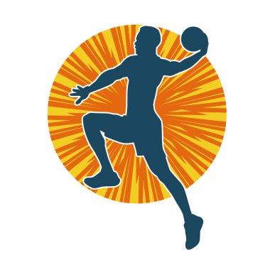 Basket oyuncusunun silueti hareket halinde. Bir erkek basket topu atleti silueti..