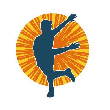 Hareket halindeki bir erkek dansçının silueti. Dans eden zayıf bir adamın silueti..