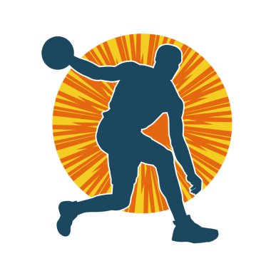 Basket oyuncusunun silueti hareket halinde. Bir erkek basket topu atleti silueti..