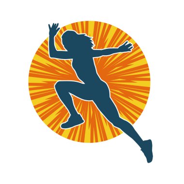 Koşan bir kadının silueti. Dişi bir koşunun silueti.