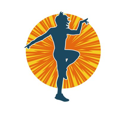 Zayıf kadın silueti egzersiz yapıyor. Spor yapan, spor yapan bir kadının silüeti.. 