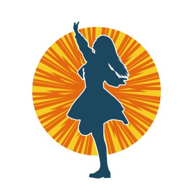 Genç bir kızın silueti, kız kıyafeti ve kadın pozu giymiş..