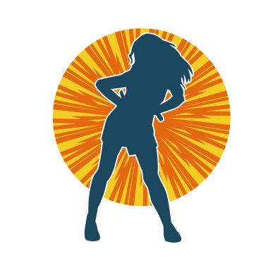 Hareketli bir kadın dansçının silueti. Dans eden zayıf bir kadının silueti..