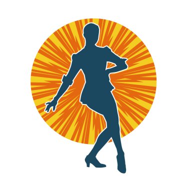 Hareketli bir kadın dansçının silueti. Dans eden zayıf bir kadının silueti..