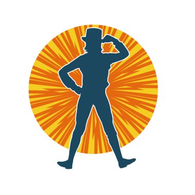 Hareketli kadın kabare dansçısının silueti. Şık kıyafetli bir kadının silueti mutlu bir şekilde dans ediyor..