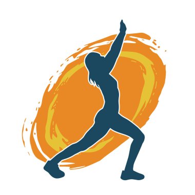 Zayıf kadın silueti egzersiz yapıyor. Spor yapan, spor yapan bir kadının silüeti.. 