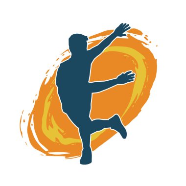 Hareket halindeki bir erkek dansçının silueti. Dans eden zayıf bir adamın silueti..