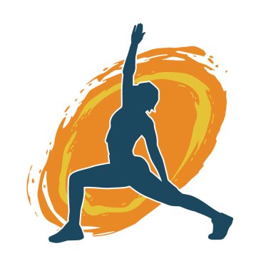 Zayıf kadın silueti egzersiz yapıyor. Spor yapan, spor yapan bir kadının silüeti.. 