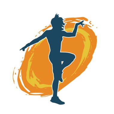 Zayıf kadın silueti egzersiz yapıyor. Spor yapan, spor yapan bir kadının silüeti.. 