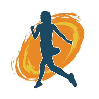 Koşan bir kadının silueti. Dişi bir koşunun silueti.