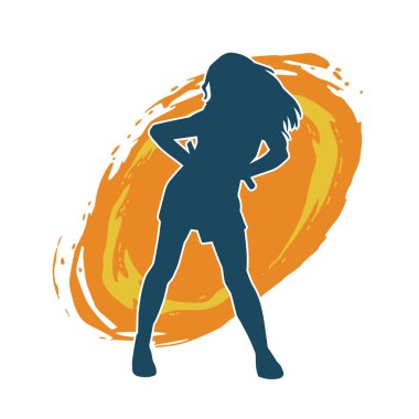 Hareketli bir kadın dansçının silueti. Dans eden zayıf bir kadının silueti..