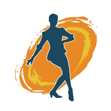 Hareketli bir kadın dansçının silueti. Dans eden zayıf bir kadının silueti..