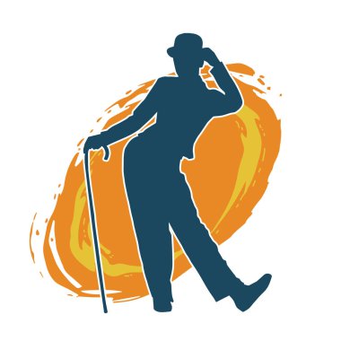 Hareketli kadın kabare dansçısının silueti. Şık kıyafetli bir kadının silueti mutlu bir şekilde dans ediyor..