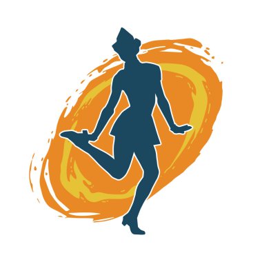 Hareketli kadın kabare dansçısının silueti. Şık kıyafetli bir kadının silueti mutlu bir şekilde dans ediyor..