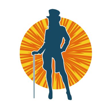 Hareketli kadın kabare dansçısının silueti. Şık kıyafetli bir kadının silueti mutlu bir şekilde dans ediyor..