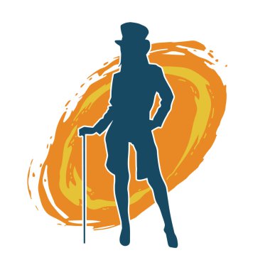 Hareketli kadın kabare dansçısının silueti. Şık kıyafetli bir kadının silueti mutlu bir şekilde dans ediyor..