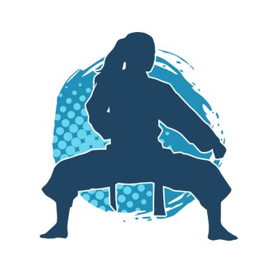 Dövüş sanatları yapan zayıf bir kadının silueti. Dövüş sanatlarında çalışan bir kadının silueti..