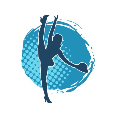 Hareketli kadın kabare dansçısının silueti. Şık kıyafetli bir kadının silueti mutlu bir şekilde dans ediyor..