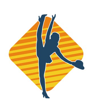 Hareketli kadın kabare dansçısının silueti. Şık kıyafetli bir kadının silueti mutlu bir şekilde dans ediyor..